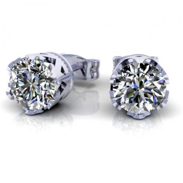 Boucle D'oreille Réel Diamant Coupe Ronde 1 Carat En Or Blanc 14K