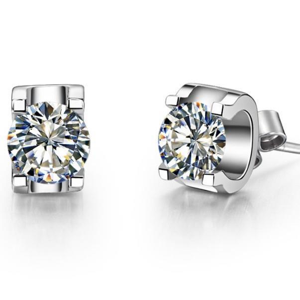Boucle D'oreille Réel Diamant Solitaire Rond 1.5 Ct En Or Blanc 14 Carats