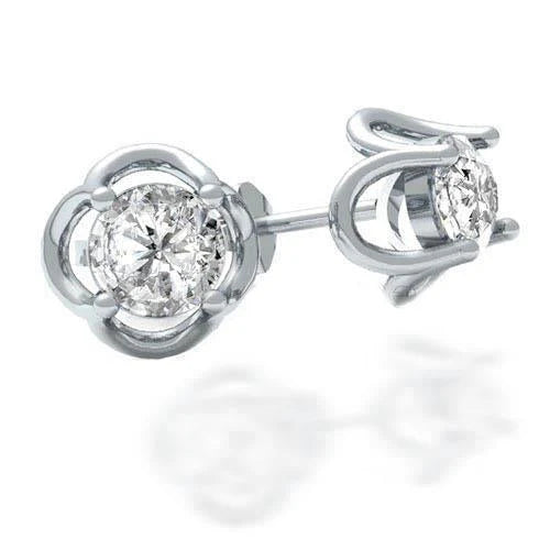 Boucle D'oreille Réel Diamant Solitaire Rond 1.5 Ct Pour Femme