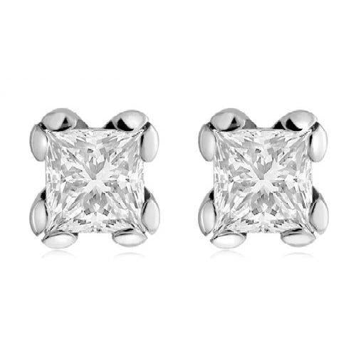 Boucle D'oreille Réel Diamant Solitaire Taille Princesse 4 Ct En Or Blanc 14K