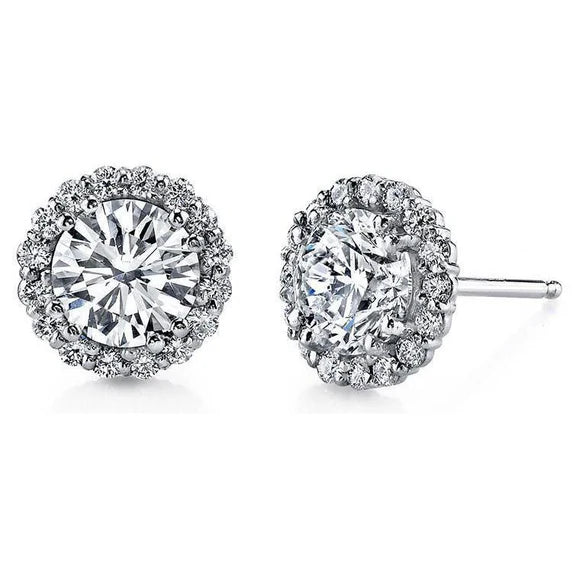 Boucle d'Oreille Halo Réel Diamant Rond 4.30 Carats Femme Bijoux Or Blanc 14K
