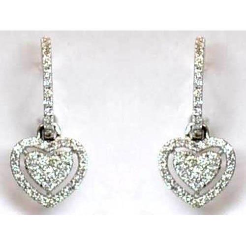 Boucle d'Oreille Pendantes Réel Diamant Rond Dames Or Blanc 14K 3 Carats