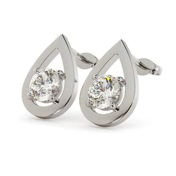 Boucle d'Oreille Réel Diamant Rond 1.3 Ct Or Blanc 14K