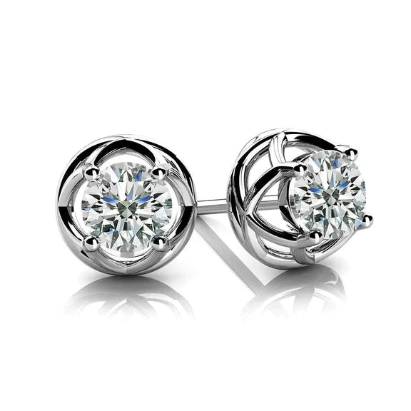 Boucle d'Oreille Solitaire Criss Cross Réel Diamant Rond Scintillant de 2 Carats Or Blanc