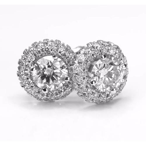 Boucle d'oreille Authentique diamant rond style halo 2.50 carats 14K