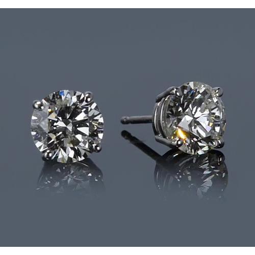Boucle d'oreille en or blanc 14K 3 carats à quatre griffes Réel diamant rond F Vs1