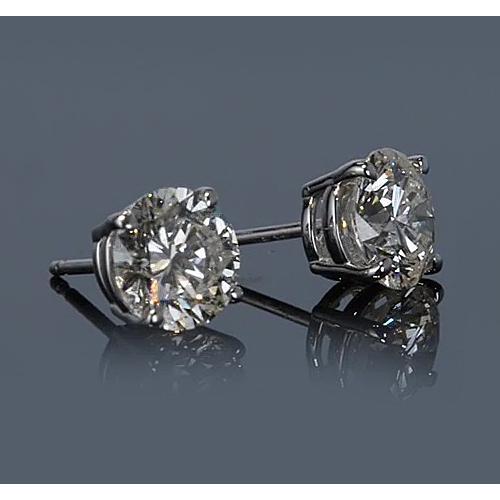 Boucle d'oreille en or blanc 14K 3 carats à quatre griffes Réel diamant rond F Vs1