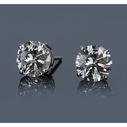 Boucle d'oreille en or blanc 14K 3 carats à quatre griffes Réel diamant rond F Vs1