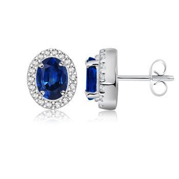 Boucle d'oreille ovale Ceylan Saphir Halo Diamant Or Blanc 14K 2.36 Ct. - HarryChadEnt.FR