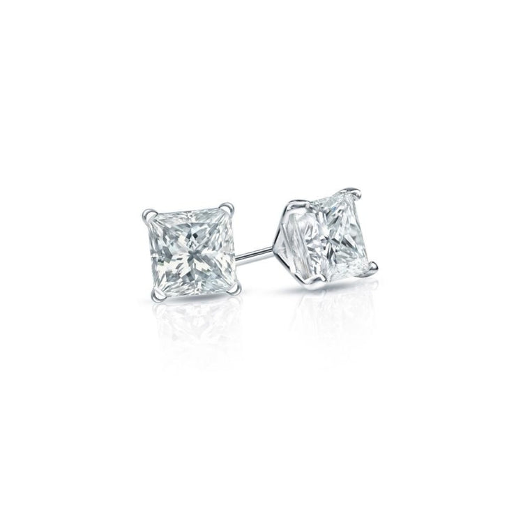 Boucle D'oreille Réel Diamant Taille Princesse 1 Carat En Or Blanc 14K
