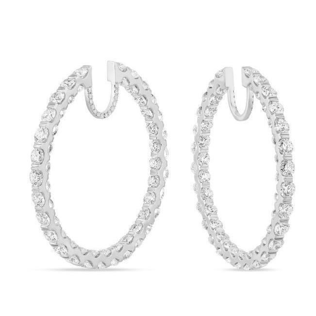 Boucles D'Oreilles Cerclées De 8,50 Carats De Naturel Diamants En Or Blanc 14K