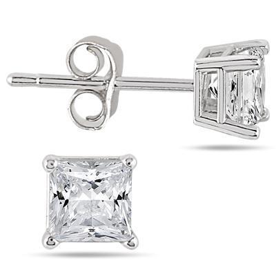 Boucles D'Oreilles Clous Dames Réel Diamant Taille Princesse 5.40 Carats Or Blanc