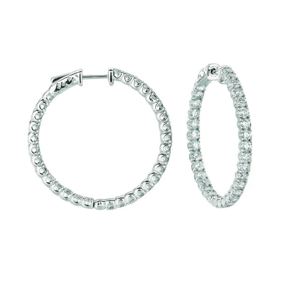 Boucles D'Oreilles Créole/Clapet Brevetées De 4,50 Carats Réel Diamant 14K Blanc