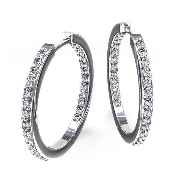 Boucles D'Oreilles Créoles Dame En Or 14K De 5,80 Carats De Véritable Diamants Taille Brillante