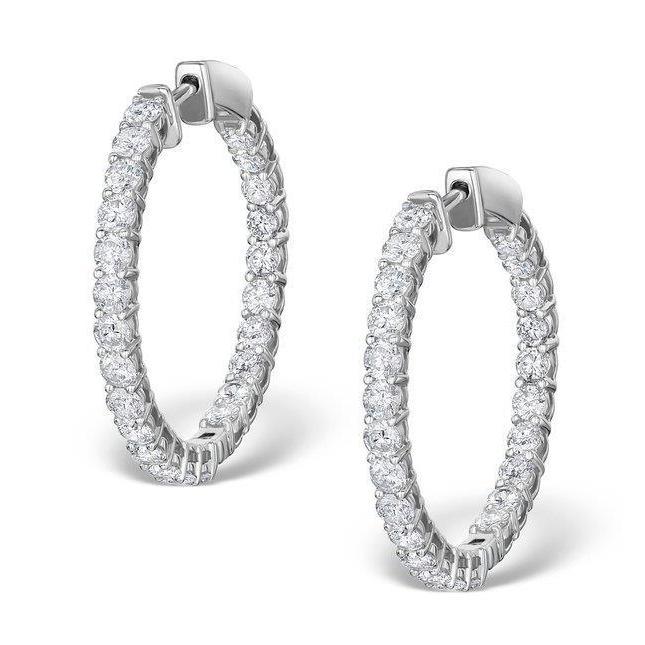 Boucles D'Oreilles Créoles Dame Réel Diamants Coupe Ronde 5.80 Carats F Vvs1 Or 14K