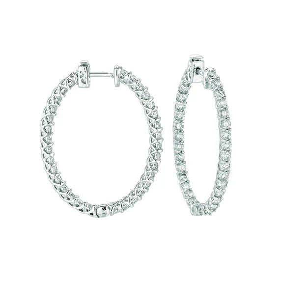 Boucles D'Oreilles Créoles De Forme Ovale De 5,46 Carats Réel Diamant 14K Blanc Avec 7 Pointes