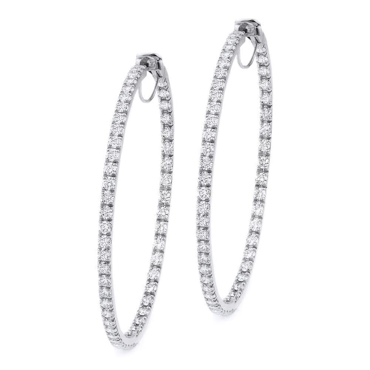 Boucles D'Oreilles Créoles Naturel Diamants Taille Brillant 3.70 Carats Or Blanc