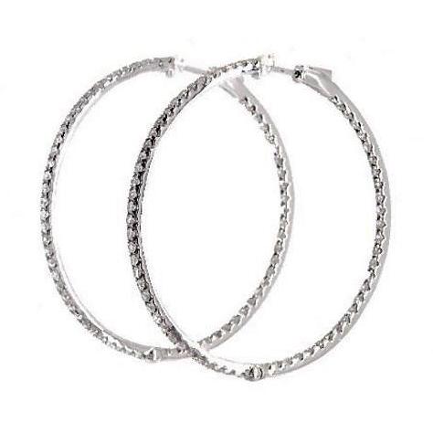 Boucles D'Oreilles Créoles Pour Dame De 3 Carats F Vs En Naturel Diamants Taille Ronde Or Blanc 14K
