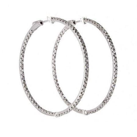 Boucles D'Oreilles Créoles Pour Dame De 3 Carats F Vs En Naturel Diamants Taille Ronde Or Blanc 14K