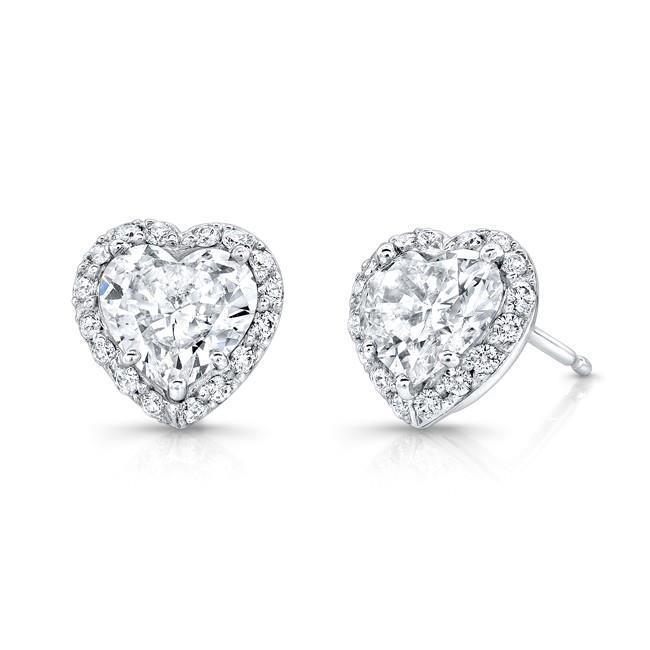 Boucles D'Oreilles En Forme De Cœur Et De Naturel Diamants Halo De 3.32 Carats