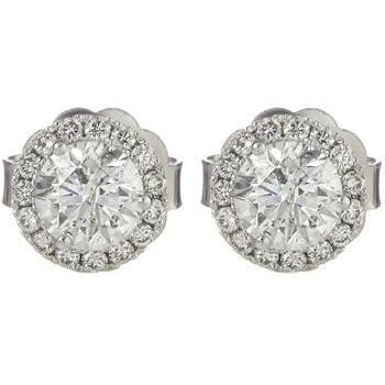 Boucles D'Oreilles En Or Blanc 14k Avec Halo De Réel Diamants Coupe Ronde De 2.1 Ct
