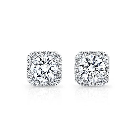 Boucles D'Oreilles Halo Avec Réel Diamants Ronds 4 Carats. Bijoux En Or Fin Pour Femmes