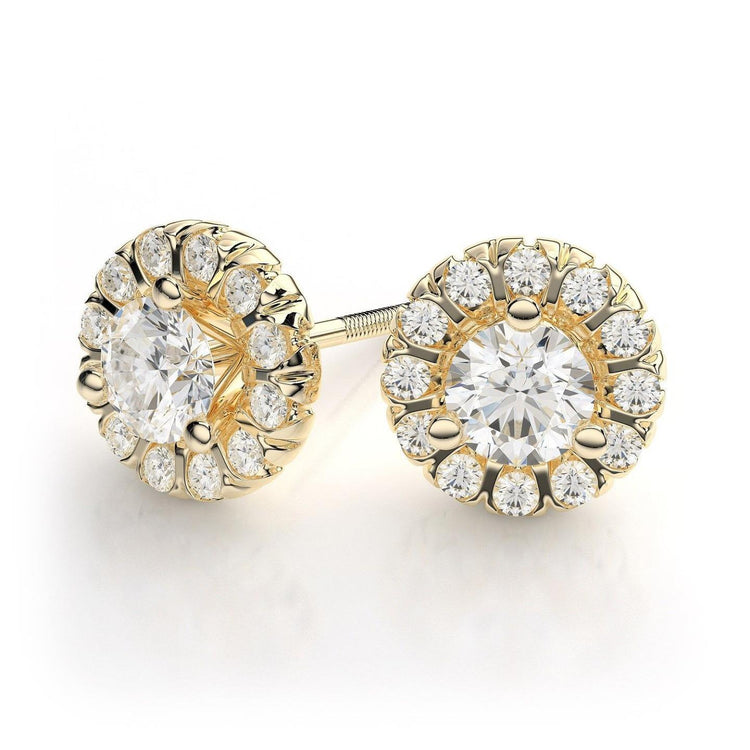 Boucles D'Oreilles Halo Véritable Diamants Femme 2.60 Carats Or Jaune 14K