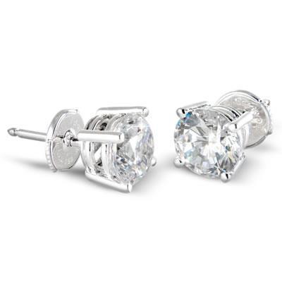 Boucles D'Oreilles Naturel Diamant Solitaire Rondes 2 Carats Bijoux Femme Or Blanc