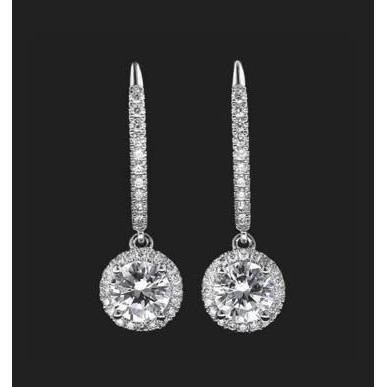 Boucles D'Oreilles Pendantes Dames Véritable Diamants Coupe Ronde 3.90 Carats Or Blanc 14K