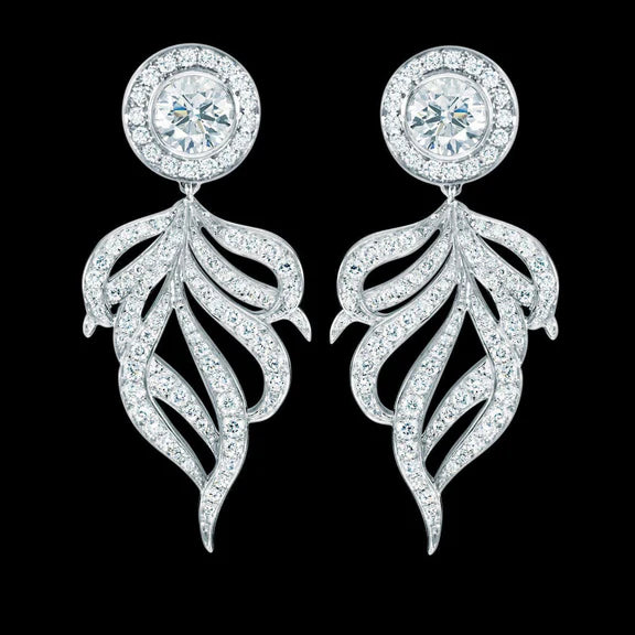 Boucles D'Oreilles Pendantes Lustre Avec Réel Diamants De 3 Carats En Or Blanc