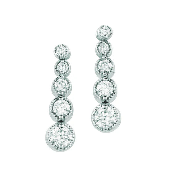 Boucles D'Oreilles Pendantes Réel Diamant 1.01 Carat Or Blanc 14Kl