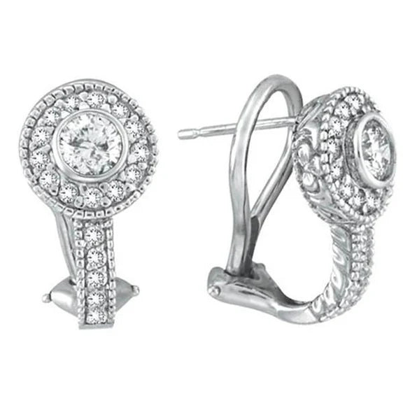 Boucles D'Oreilles Pendantes Réel Diamant Lunette Or Blanc 1.13 Carats Or Blanc 14K