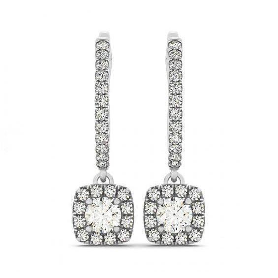 Boucles D'Oreilles Pendantes Réel Diamants Ronds De 3.00 Carats. Blanc 14K