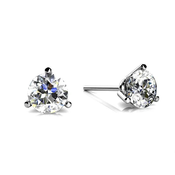 Boucles D'Oreilles Pour Femmes Avec Réel Diamants Ronds 1 Carat En Or Blanc 14K