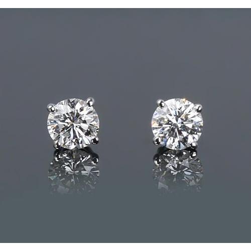 Boucles D'Oreilles Réel Diamant Rond 1.50 Carats Style Griffe Or Blanc 14K