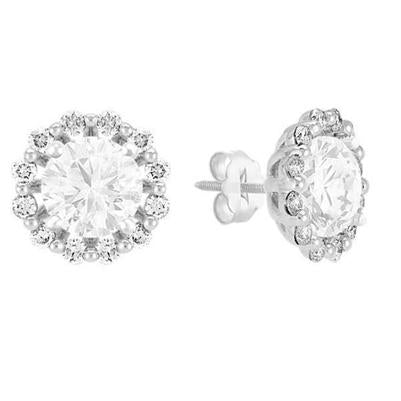 Boucles D'Oreilles Réel Diamant Rond Scintillant Halo 4.75 Carats Or Blanc 14K