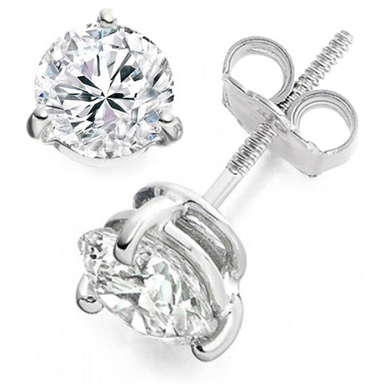 Boucles D'Oreilles Réel Diamant Solitaire Rond 1.70 Carats Or Blanc 14K