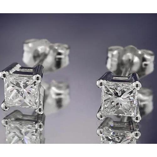 Boucles D'Oreilles Réel Diamants 1.50 Carats Taille Princesse Or Blanc 14K