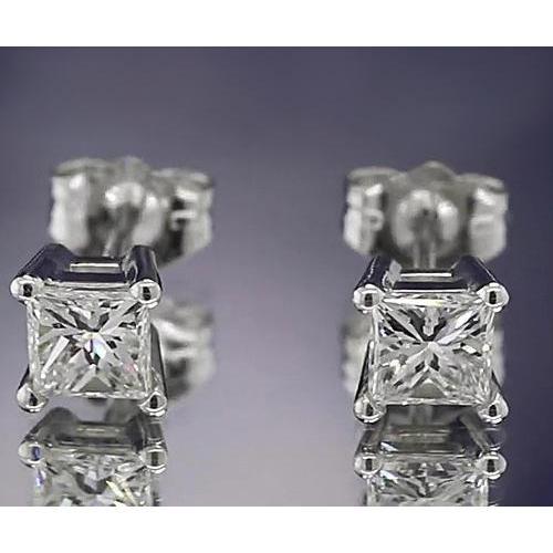 Boucles D'Oreilles Réel Diamants 1.50 Carats Taille Princesse Or Blanc 14K F Vs1