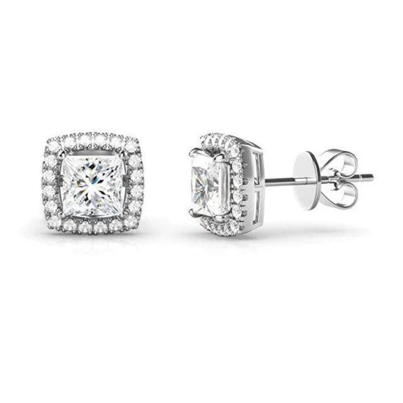 Boucles D'Oreilles Réel Diamants Halo 2.70 Ct. Coussin Scintillant Et Coupe Ronde