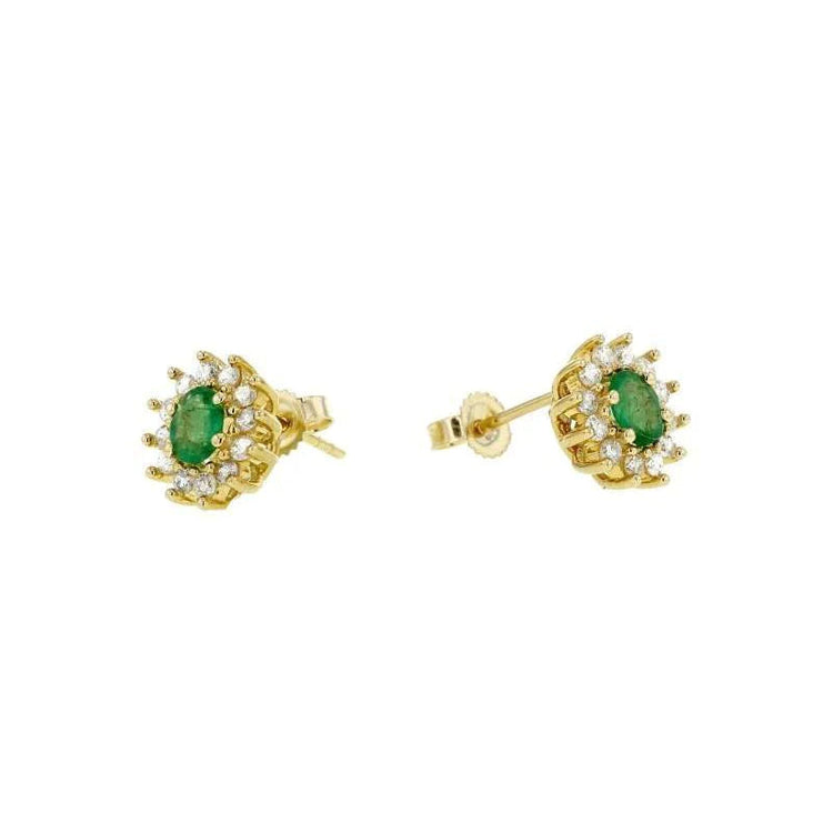 Boucles D'Oreilles Rondes 3.90 Carats Emeraude Vert Et Diamants Pave Halo
