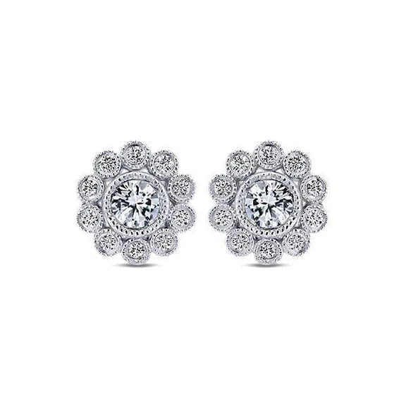 Boucles D'Oreilles Rondes Halo Réel Diamond Pour Femmes En Or Blanc 3 Carats 14K