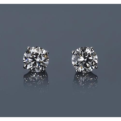 Boucles D'Oreilles Serties De Naturel Diamants Ronds En Forme De Panier 1.50 Carats En Or Blanc 14K