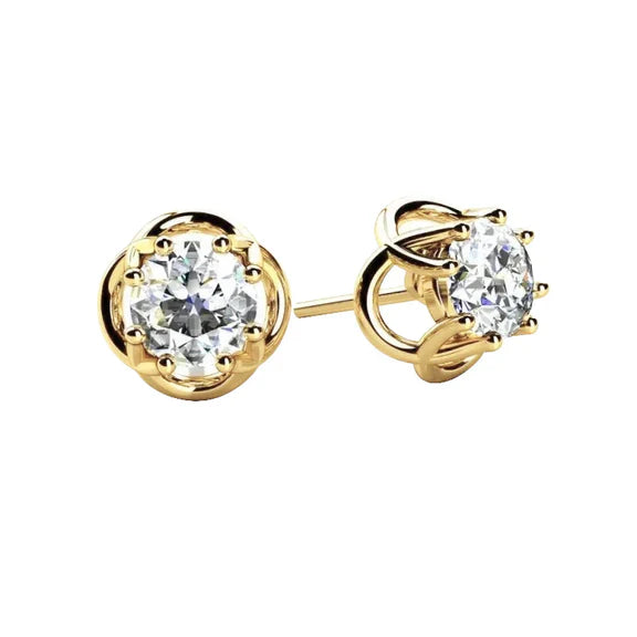 Boucles D'Oreilles Solitaire Criss Cross 1.5 Ct Réel Diamant Femme Puces Or Jaune 14K Bijoux
