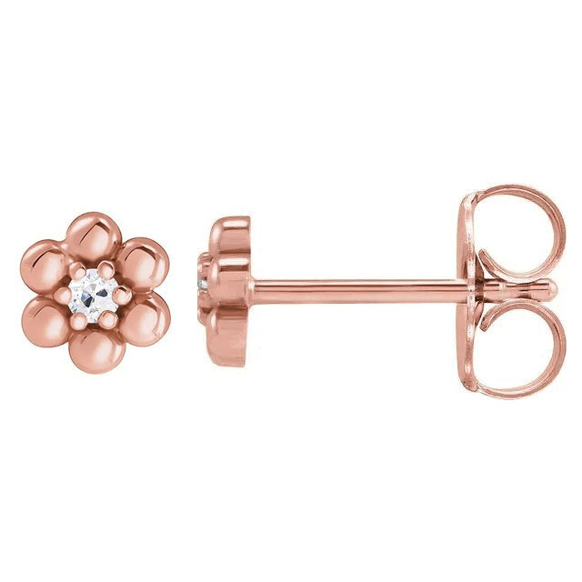 Boucles D'Oreilles Style Fleur 2 Carats Réel Diamants Vieux Mineur Or Rose