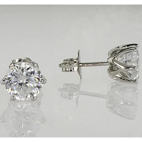 Boucles D'Oreilles Tige 1.50 Carats Six Griffes Véritable Diamant Rond Or Blanc 14K