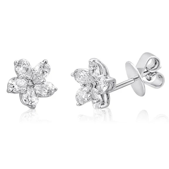 Boucles D'Oreilles Tige Réel Diamant Poire 1 Carat Or Blanc 14K Femme Bijoux