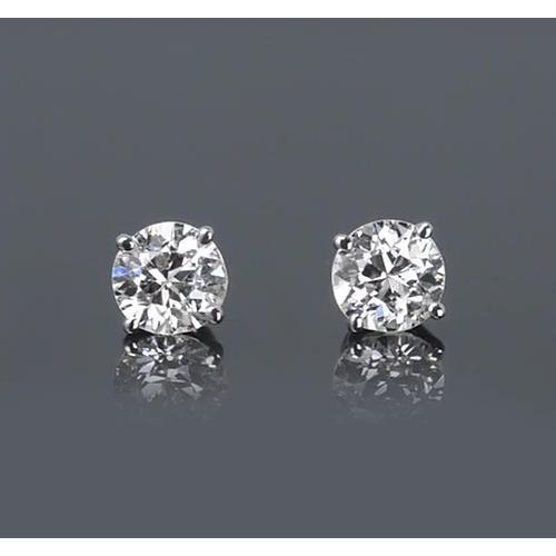 Boucles D'Oreilles Véritable Diamant Rond 1.50 Carats Ensemble Panier Or Blanc 14K