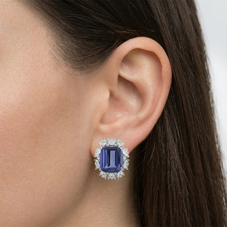 Boucles D'Oreilles Émeraude Ceylan Saphir Marquise Diamants Naturels Extraits des Mines ( et non cultivés en laboratoire ) 10 Ct