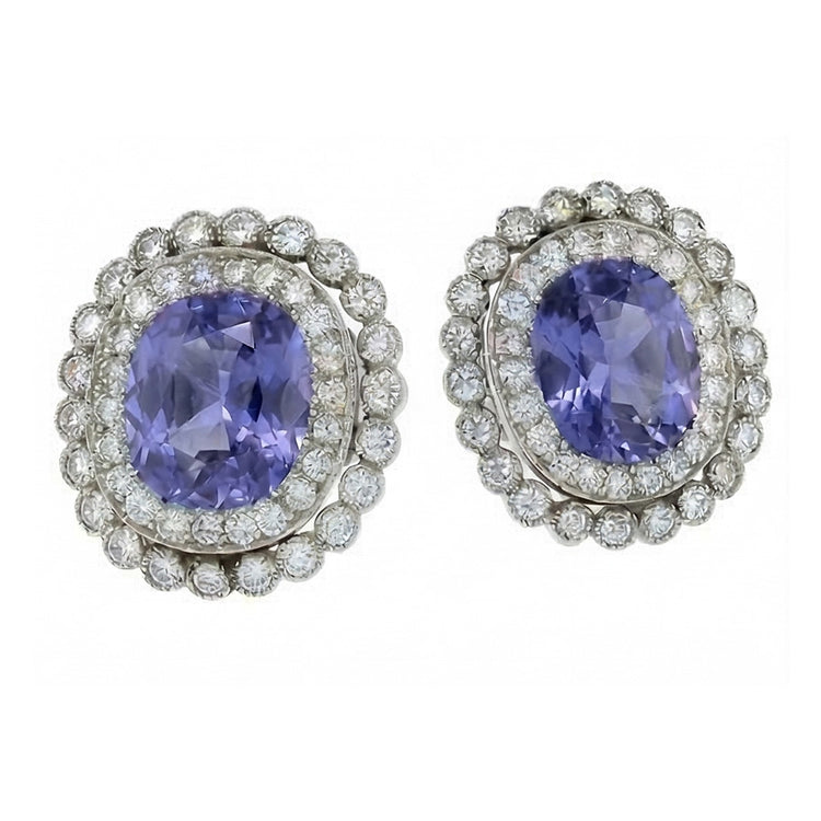 Boucles D'oreilles Saphir De Ceylan Avec Diamant Naturels Extraits des Mines ( et non cultivés en laboratoire ) 4.38 Carats Or Blanc 14K